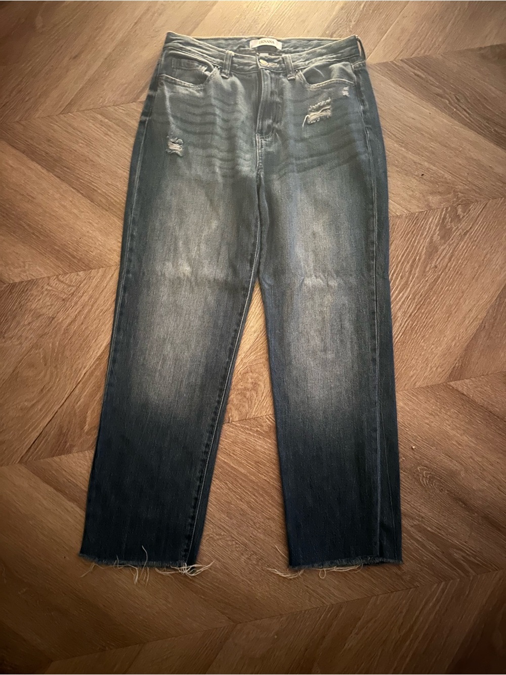Zenana Women's Straight Leg Jeans Short in Dark Blue Wash Super Soft